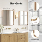 USHOWER Gold Bathroom Mirrors 22"x30" 2 Pack, Brushed Gold Rounded Rectangle Mirrors for Over Sink, Aluminum Frame, Anti-Rust, Tempered Glass, Horizontal or Vertical Mounted