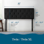Lucid Mid-Rise Upholstered Headboard - Diamond Tufted - Padded Polyester - Adjustable Height from 34” to 46” - Easy Assembly - Bed Frame or Wall Mount - Sturdy - Black - Twin / Twin XL Size