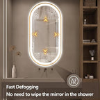 Niccy Oval LED Mirror for Bathroom, 48x24 Front Lit + Backlit Vanity Mirror with Light Anti-Fog, Shatter-Proof, 3 Colors, Makeup Mirrors with Gold Frame (Horizontal/Vertical)