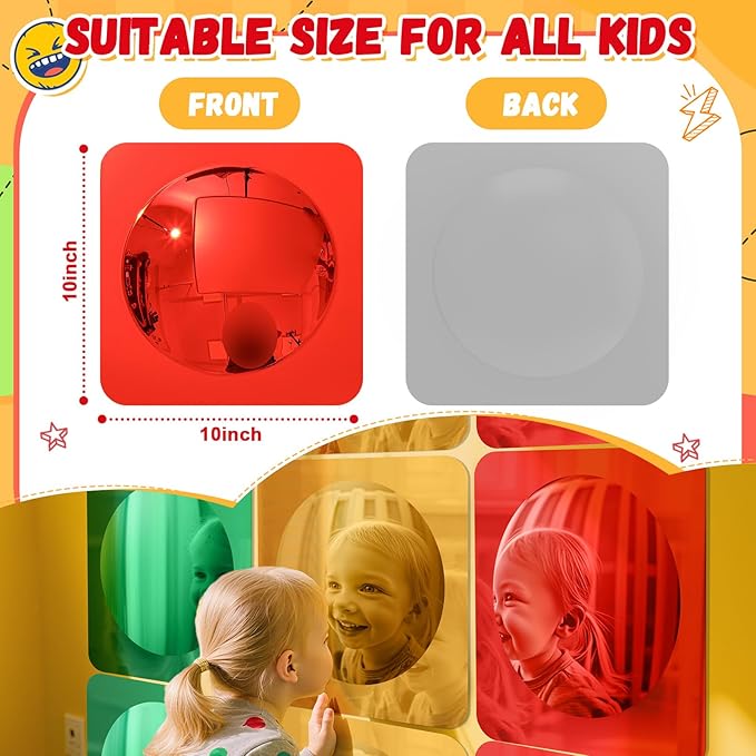 Geiserailie 9 Pcs Christmas Sensory Wall Mirror Acrylic Bubble Mirror Toys for Classroom Calming Corner Items - Sensory Room Have Visual, Tactile Stimulation (10 x 10 Inch,Red,Yellow,Green)