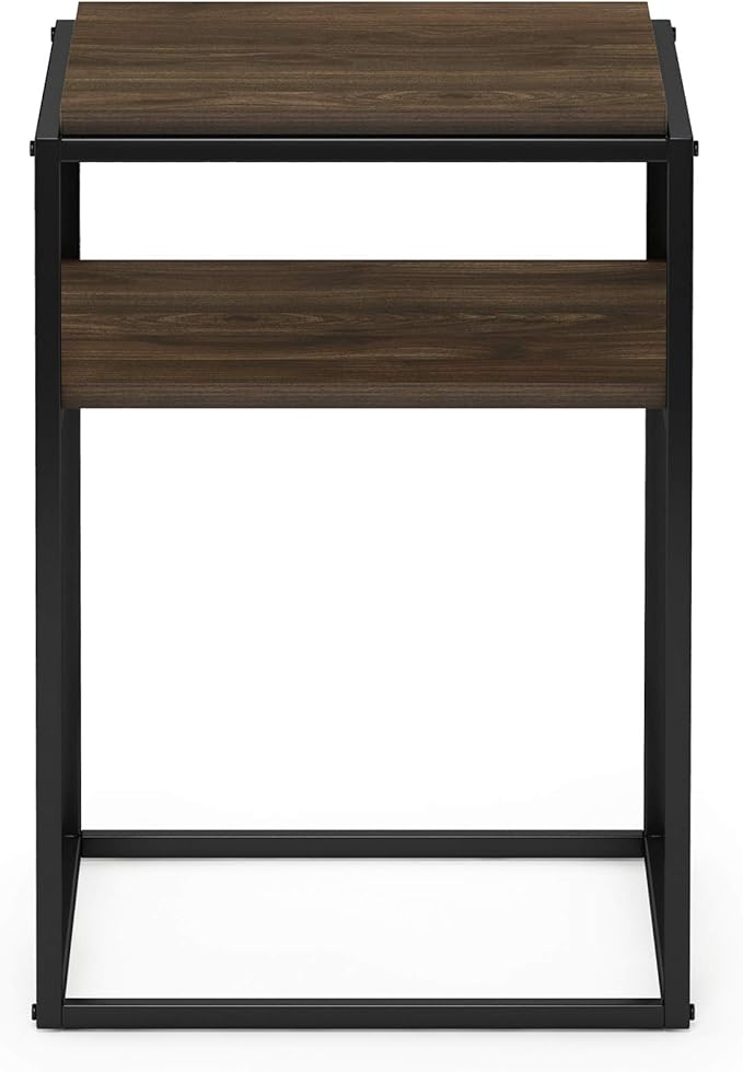 Furinno Simplistic End Side Night Stand/Bedside Table with Stainless Steel Tubes, Stackable Metal Frame, Columbia Walnut
