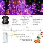 KOUQIYA Battery Halloween Lights 2 Pack, 17ft 50 LED Dual Color Changing Mini String Light with 3 Auto-Timer Options and12 Lighting Modes Waterproof Tree Lights (Orange Purple & Warm White)