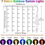 Rainbow Fairy String Curtain Lights with Remote, Twinkle LED Ombre Light Curtain for Girls Room, Bedroom, Teen Room, Kid's Room, Unicorn Theme, Party, Christmas Décor Gift (Rainbow)