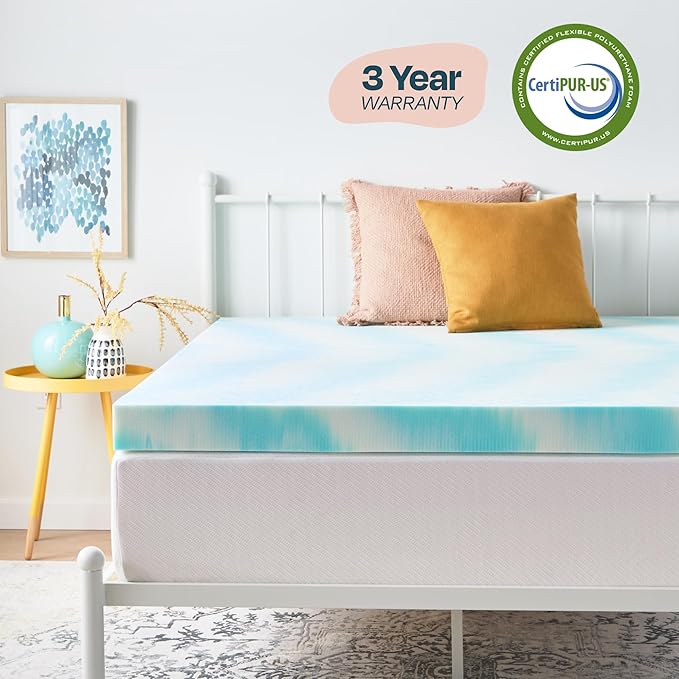Linenspa 4 Inch Gel Swirl Memory Foam Mattress Topper – Cooling Gel Infused – Pressure Relieving Bed Topper - Mattress Pad – CertiPUR Certified - King Size