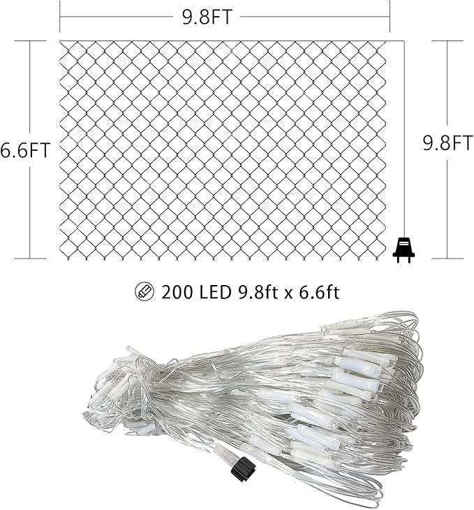 HeKation Christmas Net Lights Outdoor, 200 LED Bush Lights With 8 Modes, 6.6ft x 9.8ft, Timer, Connectable, Waterproof, for Halloween & Christmas Decorations Color