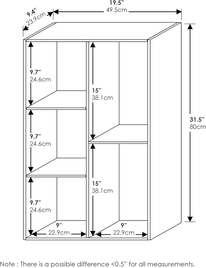Furinno LUDER Book Shelf, 5-Cube Bookshelf, Reversible Bookcase, 9.4" x 19.5" x 31.5", for Living Room, Bedroom, Home Office, White/Pink
