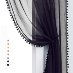 Treatmentex Pom-pom Sheer Black Curtains for Living Room 84 inches Length Modern Window Curtain Panels for Kids Room Drapes 1 Pair Rod Pocket
