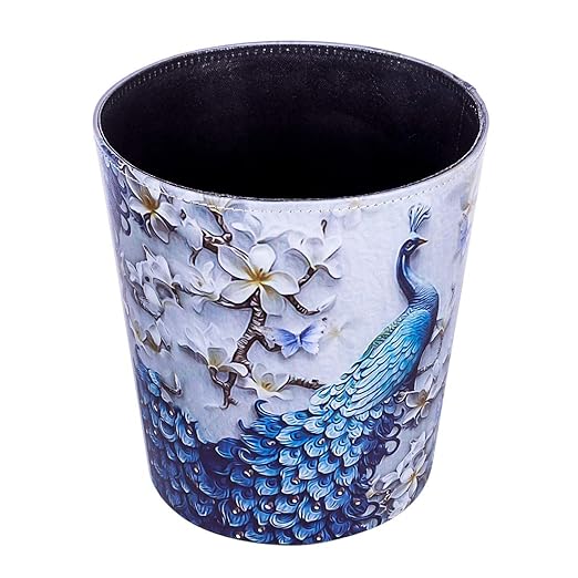 10L/2.64 Gallon PU Leather Trash Can Decorative Waterproof Wastebasket Paper Basket Garbage Bin for Home Office Bathroom
