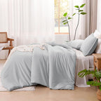 Litanika Light Grey Comforter Full Size, 3 Pieces Lightweight Solid Bedding Comforter Set, All Season Fluffy Bed Set (79x90In Comforter & 2 Pillowcases)