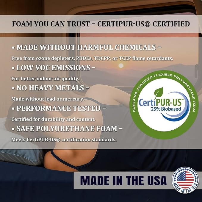 Foamma 5” x 30” x 72” Water Resistant Gel Memory Foam RV Bunk Mattress, Firm High Density Foam Base, Comfortable and Durable Polyester Cover, Truck, Camper, Travel Trailer, Made in USA