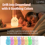 Lumipets Baxter The Bunny Squishy Night Light for Kids | Silicone Lamp with Tap & Remote Control | Rechargeable Color Changing Animal Night Light for Boys & Girls | Portable Nightlight with USB Cord