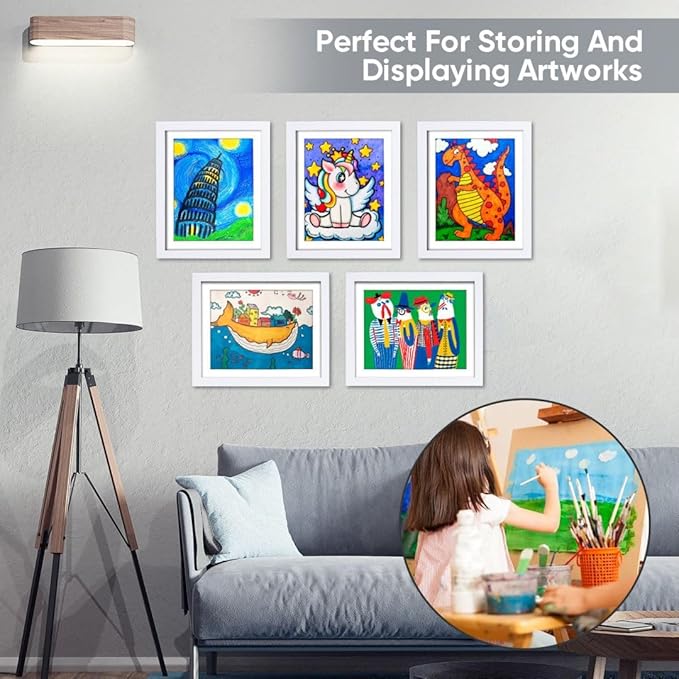 2-Pack Kids Art Frames - Changeable, 8.5x11 White Rows Picture Frame for Kids Artwork That Open,Display Children Art Projects,With Storage (White)