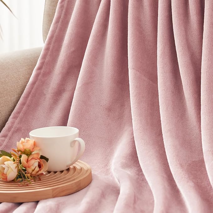Exclusivo Mezcla Fleece Throw Blanket for Couch, Sofa, 300GSM Super Soft and Warm Blankets, Dusty Pink Throw All Season Use, Cozy, Plush, Lightweight, 50x60 Inches