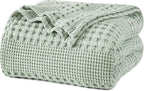 PHF 100% Cotton Waffle Weave Blanket King Size for Bed, Soft Lightweight & Breathable, All-Season Comfort, Luxury Aesthetic Woven Bedding for Home Decor, 108"x90", Mint Green