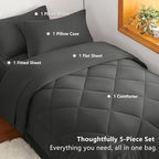 CozyLux Twin XL Comforter Set Dark Grey - 5 Pieces Twin Extra Long Bed in a Bag for College Dorm, All Season Bedding Set for Girls and Boys, Soft Bed Set with Comforter, Sheets, Pillowcase & Sham