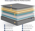 Vesgantti 8 Inch Multilayer Hybrid Twin XL Mattress - Multiple Sizes & Styles Available, Ergonomic Design with Breathable Foam and Pocket Spring, Medium Firm Feel, Grey