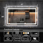LED Vanity Mirror, 48x30 Inch Gradient Front and Backlit LED Mirror for Bathroom, 3 Colors Dimmable CRI>90 Double Lights, IP54 Enhanced Anti-Fog, Hanging Plates Wall Mount Lighted Mirror