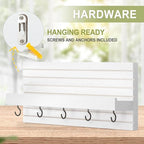Decorative Key Holder for Wall with Shelf, Entryway Shelf with Hooks Holds Leashes, Jackets and Glasses – Sturdy Wood Keyholder Entrance Hanger with Mounting Hardware (White, Medium)