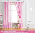 Treatmentex Sheer Curtains for Bedroom Nursery Room Pink 72 inches Long Linen Texture Slub Pom Pom Voile for Windows 52" W x 2 Panels Rod Pocket