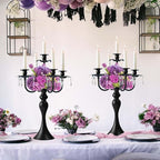 20''Tall Black Crystal Pendant Taper Candle Holders/Stylish Candle Stands/Candlesticks Holder/Candelabra for Home Decor, Weddings/Parties/Elegant Dining Table Centerpiece (2, Black, 5 Arm)