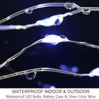 Bright Zeal 66 Ft 200 LED 8 Mode Christmas String Lights Cool White - Outdoor Battery LED String Decorations with Timer - Waterproof Fairy Lights Battery Operated - Indoor Christmas Tree Decor