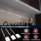 Battery Powered LED Strip Lights, 3 Pack 40 Inch Cordless White LED Light Strips for Shelves and Under Cabinet Indoor Use, Battery Operated LED Strip Lights, Cool White 6500K