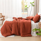 Litanika Comforter King Size Bed Set Burnt Orange, 3 Pieces Terracotta Boho Lightweight Fluffy Solid Bedding Comforter Set, Rust All Season (104x90In Comforter & 2 Pillowcases)