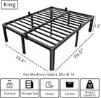 ROIL 12 inch King Size Bed Frame Metal Platform No Box Spring Needed with Headboard Hole Round Corner Legs Mattress Stoppers Retainers 3500LBS Heavy Duty Steel Slats Noise-Free