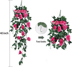 RECUTMS 2pcs Artificial Hanging Plants 32 in Fake Plant Ivy Vine Outdoor UV Resistant Plastic (Rose red)
