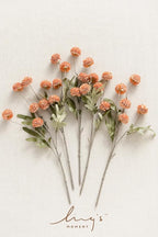 Ling's Moment Pompon Mum Artificial Flower, 5pcs Faux Silk Mini Chrysanth with Stems, Bulk Fake Wedding Filler Flowers for DIY Bouquet Centerpieces Arrangements Shower Decorations, Burnt Orange