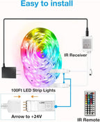 DAYBETTER Led Lights for Bedroom 100 ft, Led Strip Lights with Remote 44 Keys, 24 V Power Supply, Color Changing Led Light for Room Decor