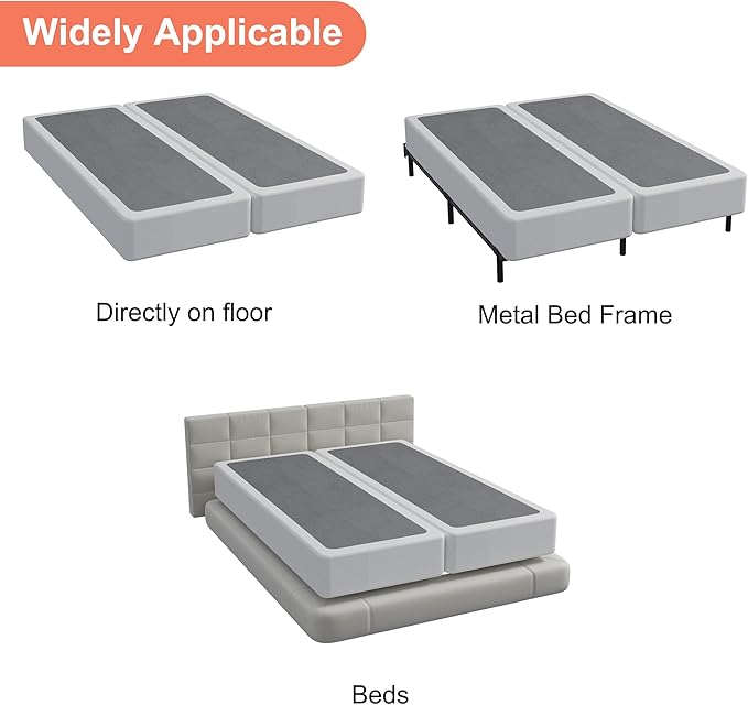 9 Inch Split King Box Spring High Profile Box Spring King Size Heavy Duty Metal Bed Base with Fabric Cover, Mattress Foundation, Noise Free, Easy Assembly