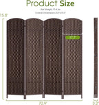 FDW Room Divider Folding Privacy Divider 6 Ft Indoor Wall Divider Portable Partition Wood Screen, Brown (4 Panel)