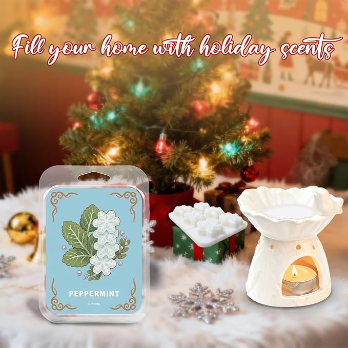 Winter Scented Wax Melts,Christmas Soy Wax Melts for Wax Warmer,Strong Mix Fragrance,Forest Pine,Spiced Cider,Gingerbread Cupcake,Snowflake Peppermint Candle Melts Decor Gift,2.1oz(8 Pack)