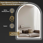 Arch Vanity Mirror with Lights, 24x36 Inch Led Mirror for Bathroom, Wall-Mounted Mirror with Anti-Fog, Memory Function, 3 Color Temperature, Dimmable Led Bathroom Mirror