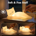 Lying Flat Cat Lamp Cat Gifts, 16 Colors+5 Dimming+Silicone Cute Lamp, Touch+Remote Control+Rechargeable Night Light for Kids, Fun & Cool Weird Stuff Random Stuff, White Elephant Gifts for Adults/Kids