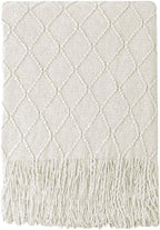 BOURINA Beige Throw Blanket 60x80 Inches Throw Textured Solid Soft Sofa Throw Couch Knitted Decorative Blanket