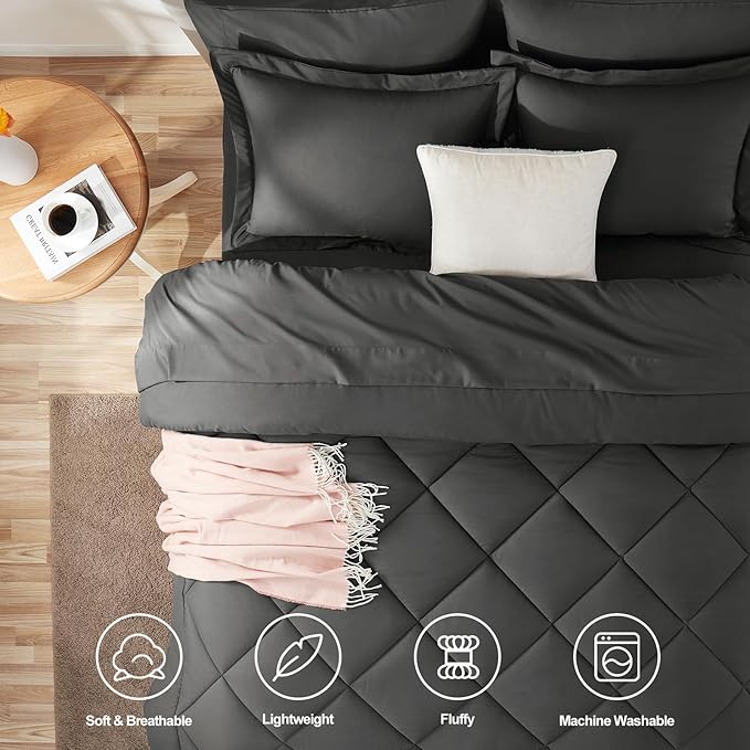 CozyLux Twin XL Comforter Set Dark Grey - 5 Pieces Twin Extra Long Bed in a Bag for College Dorm, All Season Bedding Set for Girls and Boys, Soft Bed Set with Comforter, Sheets, Pillowcase & Sham