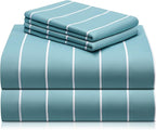 LuxClub 4 PC Full Size Sheet Set Bed Sheets, Breathable Luxury Deep Pockets Wrinkle Free Cooling Sheets Machine Washable Hotel Bedding (Full, Striped Light Blue)