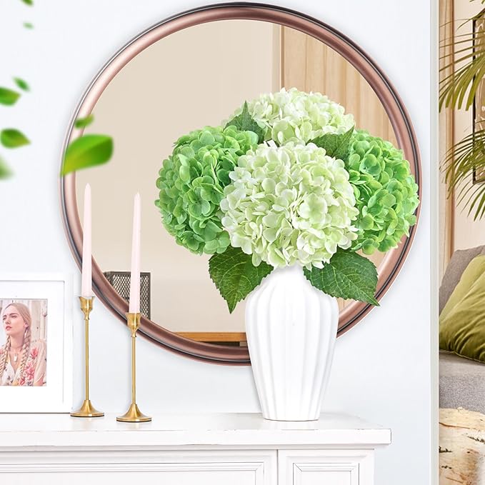 4 Pcs Real Touch Hydrangea Artificial Flowers, 21" Light Green & Dark Green Full Faux Hydrangea Flowers Latex Fake Flowers for Home Decor Party Floral Arrangements Wedding Bouquets Outdoor Decor