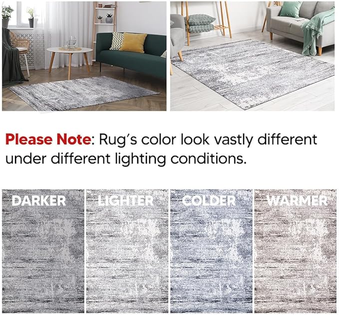 Keen Home Design Area Rugs - 8ft Round Non-Shedding, Abstract Rugs for Kitchen, Living Room, Bedroom, Dining Room, Entryway - Size: 7'10" Square, Abstract Cream/Grey