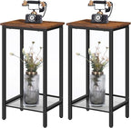 HOOBRO Tall Side Tables Set of 2, Industrial End Telephone Table with Adjustable Mesh Shelves, for Living Room, Bedroom, Entryway, Office, Rustic Brown and Black BF03DHP201