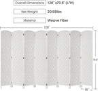 Rose Home Fashion Room Divider, 6 ft Tall Room Dividers and Folding Privacy Screens, 16in Privacy Screen 8 Panel White Space Temporary Wall Foldable Partition Separation