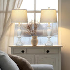28" White Farmhouse Table Lamps Set of 2 with USB C+A Ports & AC Outlet for Vintage Living Room Rustic Bedroom,3-Way Dimmable Touch Lamp Retro Resin Bedside Lamps for Nightstand Side Table