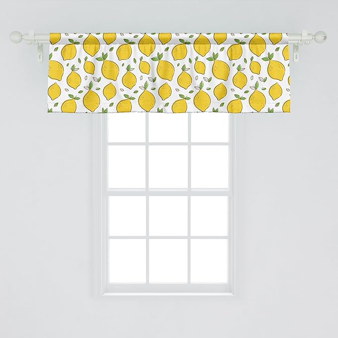 Ambesonne Lemons Window Valance, Continuous Citrus Fruits Leaves Refreshing Cartoon Pattern, Curtain Valance for Kitchen Bedroom Decor with Rod Pocket, 54" X 18", Lime Green Earth Yellow