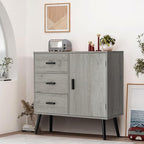 Iwell Storage Cabinet with 3 Drawers & Adjustable Shelf, Sideboard Buffet Cabinet, Small Freestanding Floor Storage Unit, for Living Room, Home Office, Rustic Grey