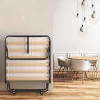 Giantex Folding Bed with Mattress for Adults, Rollaway Guest Beds w/Memory Foam Mattress & Metal Frame, Made in Italy, Cot Size Rollaway Bed, Portable Foldable Sleeper Bed for Home, Beige