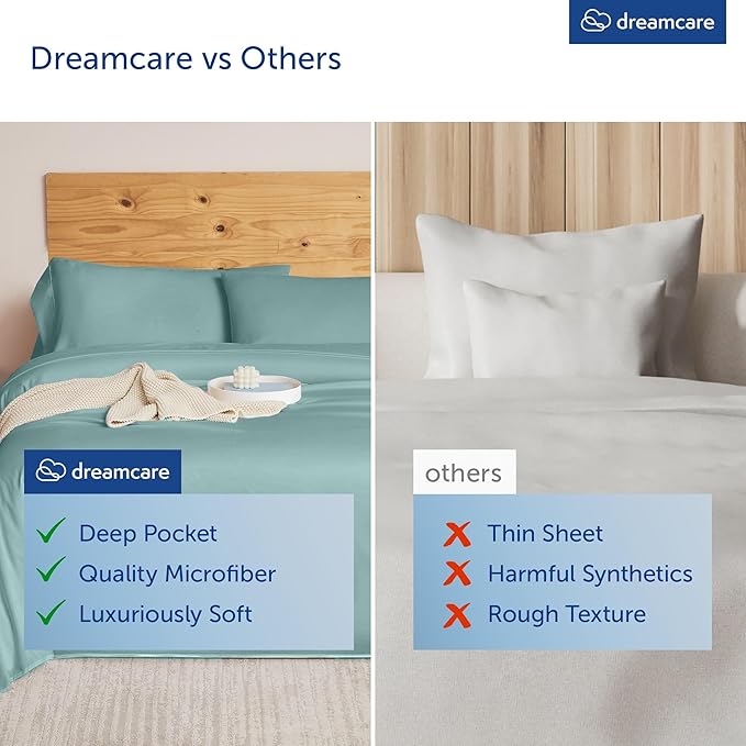 DREAMCARE King Size Sheets Set – 6 pcs Cooling Bed Sheets – up to 15” Deep Pocket King Sheet Set – 2500 Supreme Collection – Extra Soft 100% Brushed Microfiber Hotel Luxury with Side Pocket – Spa Blue
