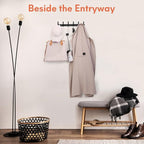 Coat Rack Wall Mount, Coat Hook Wall Mount, Wall Hooks for Hanging, Hat Rack for Walls, Coats Hanger with 12 Hook, Towel Hooks for Bathrooms (1 Pack, Black)