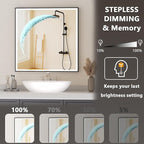LED Bathroom Mirror, 32x32 inch Square Black Frame Mirror with 3 Color Lights, Half Moon Light, Defogger, Wall Mounted LED Vanity Mirror for Bedroom, Entryway, Living Room, Home Decor